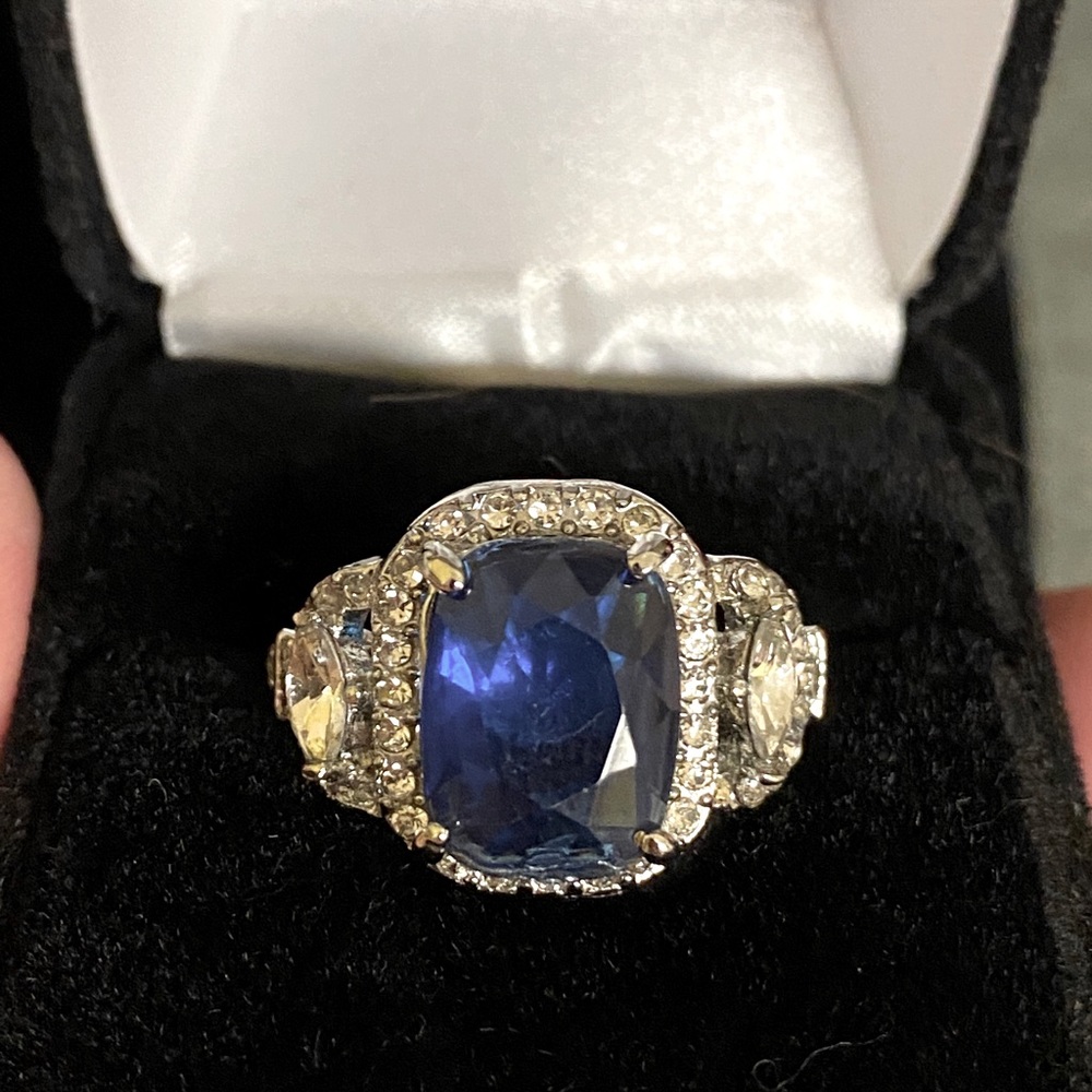 Vintage style sterling silver blue with clear CZ